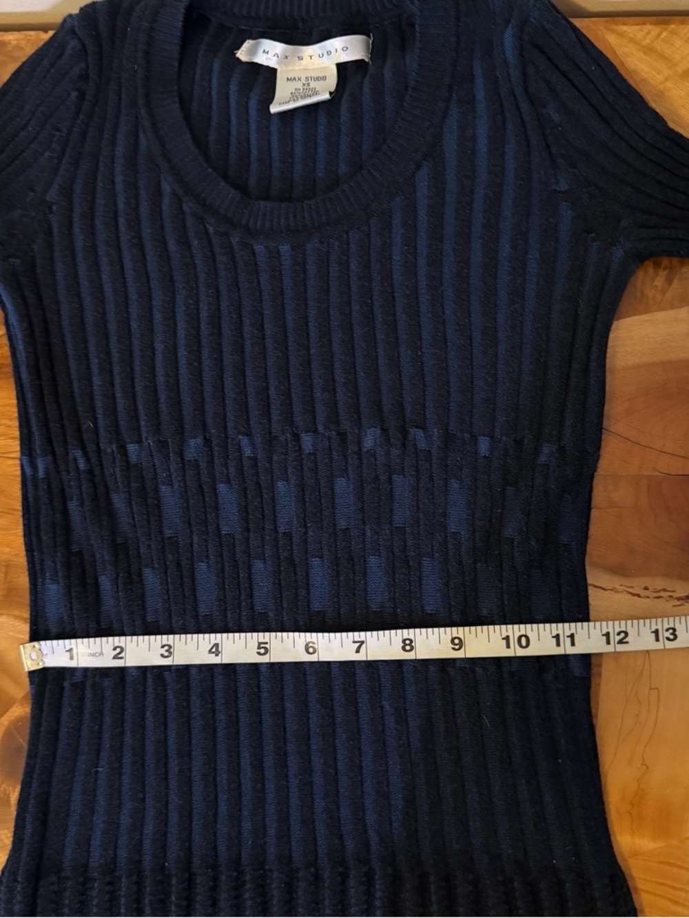 Max Studio XS Navy & Black Ribbed Scoop Neck Sweater Dress Y2K Bodycon - Picture 8 of 11